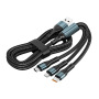 120W PD 2-in-3 Fast Charging Braided Data Cable Type-C Lightning Micro USB Multi Charging Cord