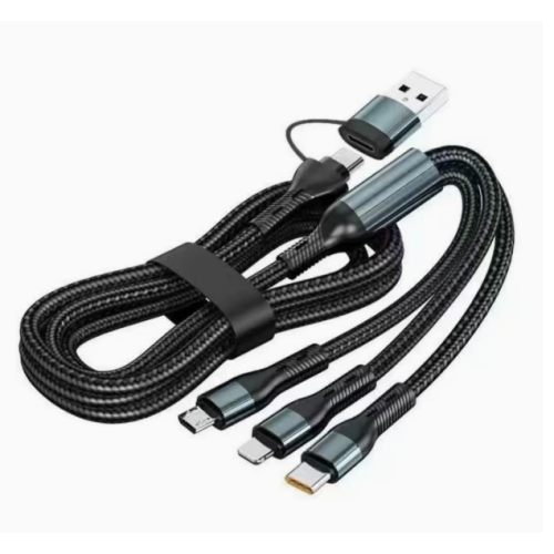 120W PD 2-in-3 Fast Charging Braided Data Cable Type-C Lightning Micro USB Multi Charging Cord