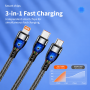 120W PD 2-in-3 Fast Charging Braided Data Cable Type-C Lightning Micro USB Multi Charging Cord
