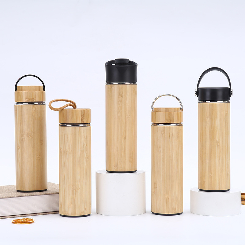 17oz Double Wall Bamboo Vacuum Water Bottle with Tea Infuser