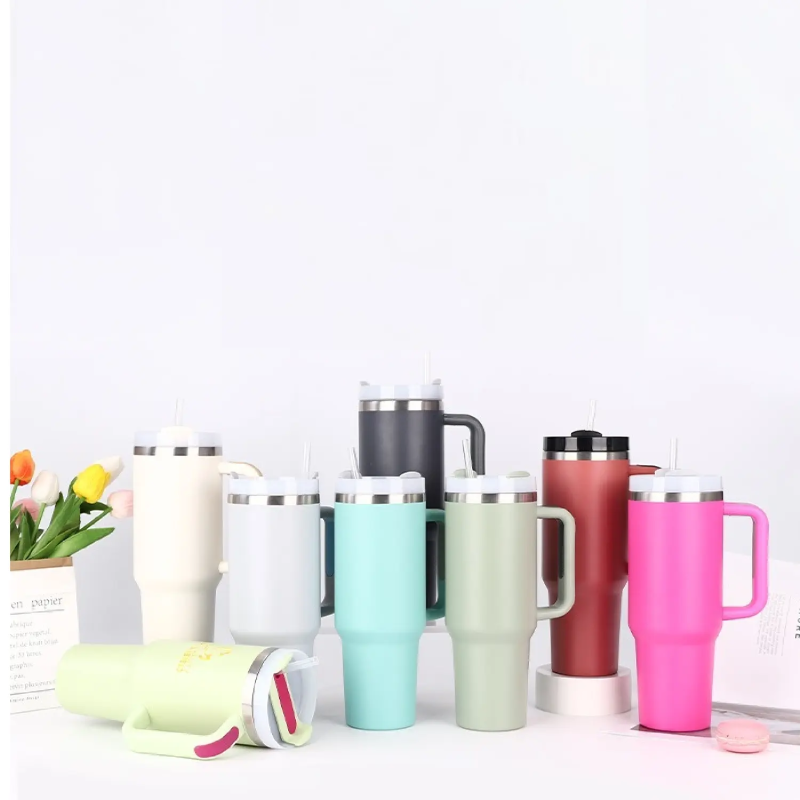 40 oz Insulated Stainless Steel Tumbler with Handle & Straw