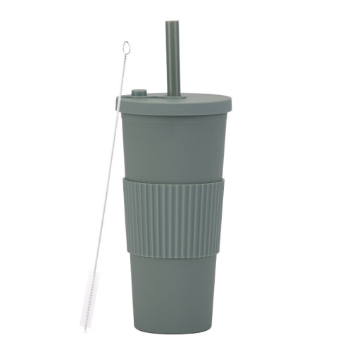 Opaque Double-Wall Plastic Tumbler 24oz with Straw