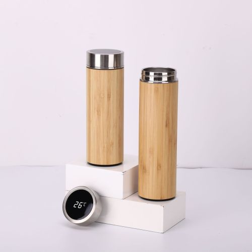 20oz Smart Bamboo Water Bottle with LED Temp & Tea Infuser