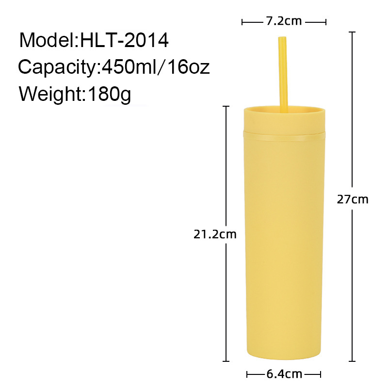 450ml BPA-Free Double-Wall AS Plastic Cup with Straw