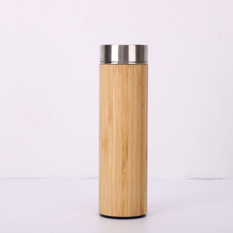 20oz Smart Bamboo Water Bottle with LED Temp & Tea Infuser