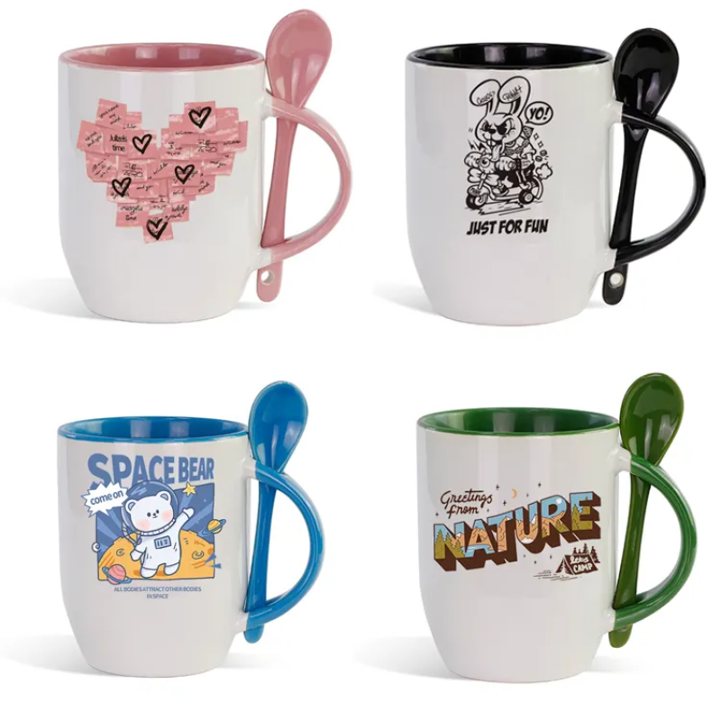 Heat-Reactive Color Changing Ceramic Mug with Spoon