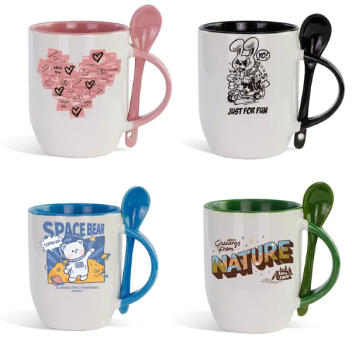 Heat-Reactive Color Changing Ceramic Mug with Spoon