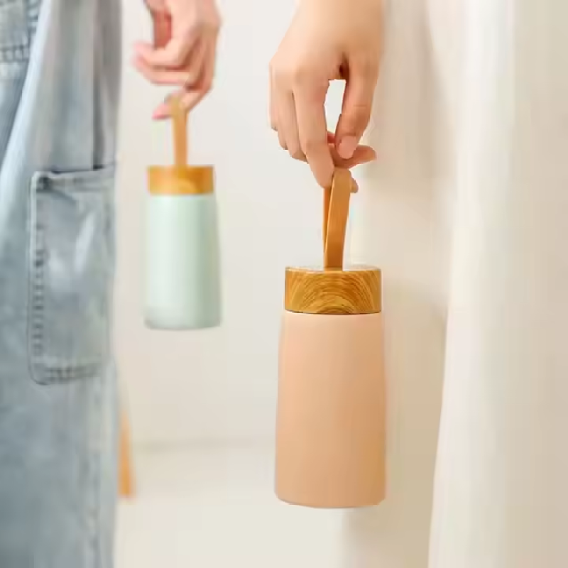 10oz Stainless Steel Vacuum Thermos Cup with Wood Pattern