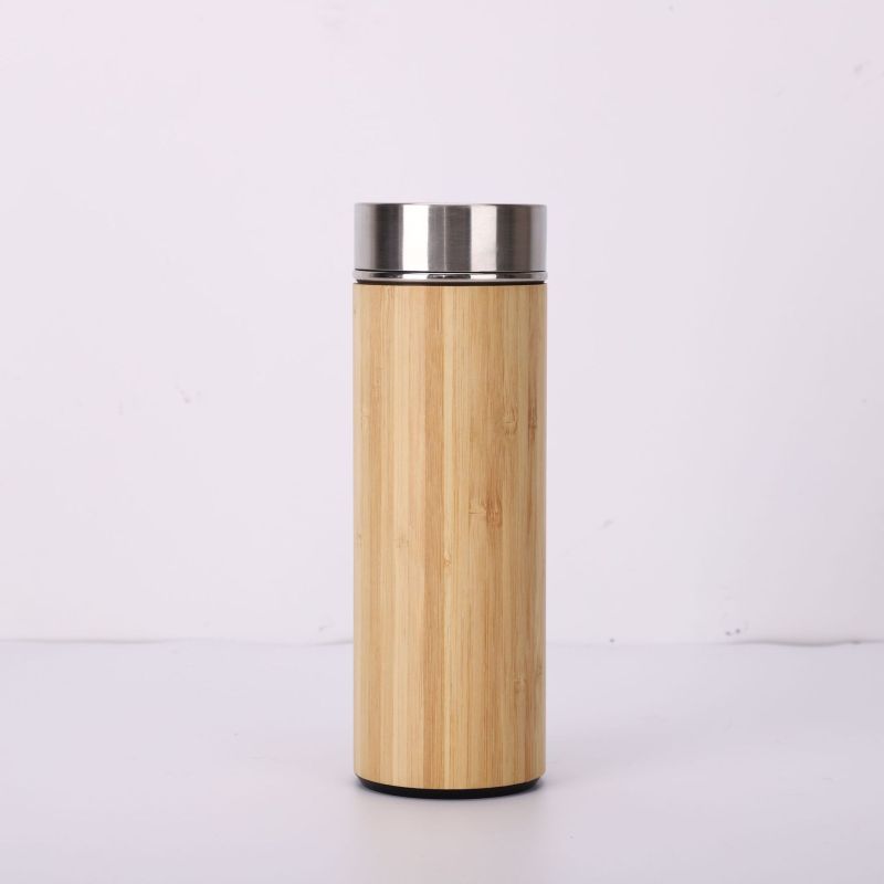 20oz Smart Bamboo Water Bottle with LED Temp & Tea Infuser
