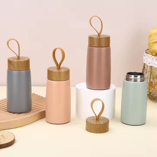 10oz Stainless Steel Vacuum Thermos Cup with Wood Pattern