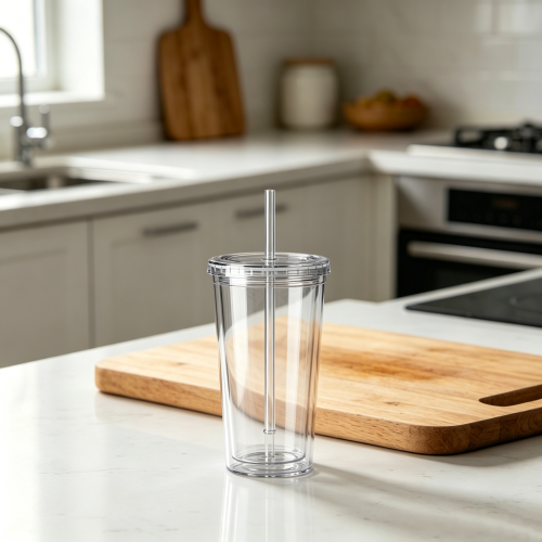 24oz Double Wall Plastic Clear Insulated Reusable Tumbler