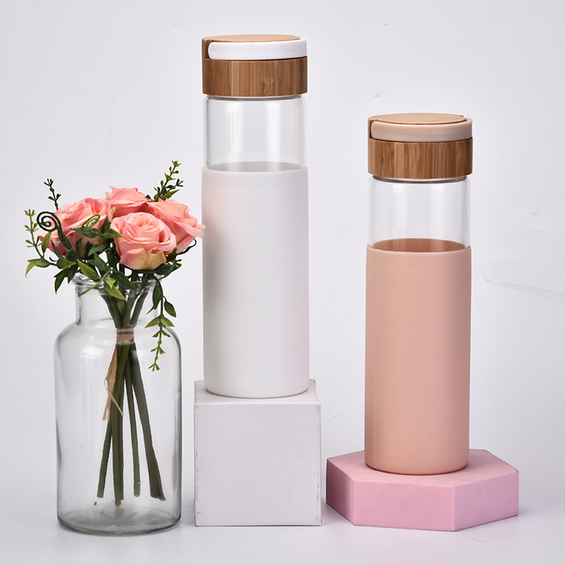 BPA-Free Glass Water Bottle with Silicone Sleeve & Fruit Infuser