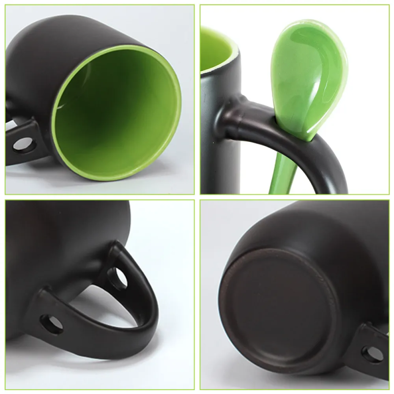 Heat-Reactive Color Changing Ceramic Mug with Spoon