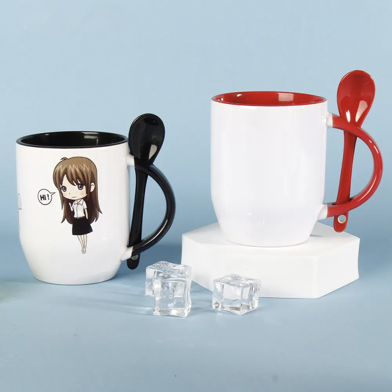 Heat-Reactive Color Changing Ceramic Mug with Spoon