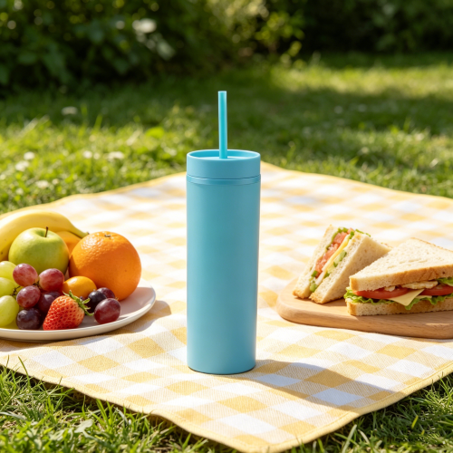 450ml BPA-Free Double-Wall AS Plastic Cup with Straw