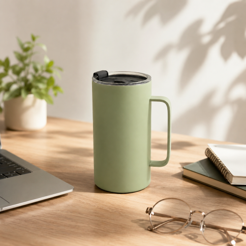 20 oz Vacuum Insulated Coffee Mug with Handle & Spill-Resistant Push-On Sliding Lid