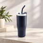 30oz Double-Wall Vacuum Insulated Tumbler with Spill-Resistant 2-in-1 Straw & Sip Lid