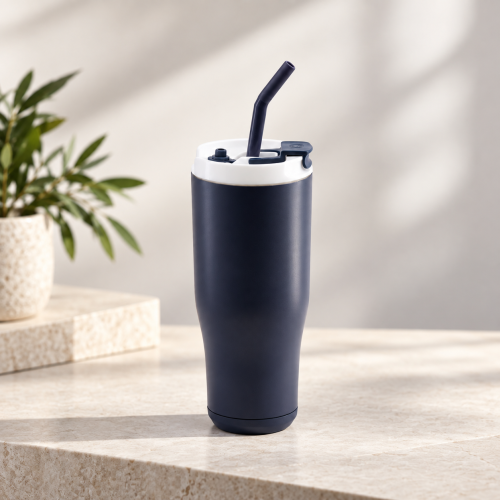 30oz Double-Wall Vacuum Insulated Tumbler with Spill-Resistant 2-in-1 Straw & Sip Lid