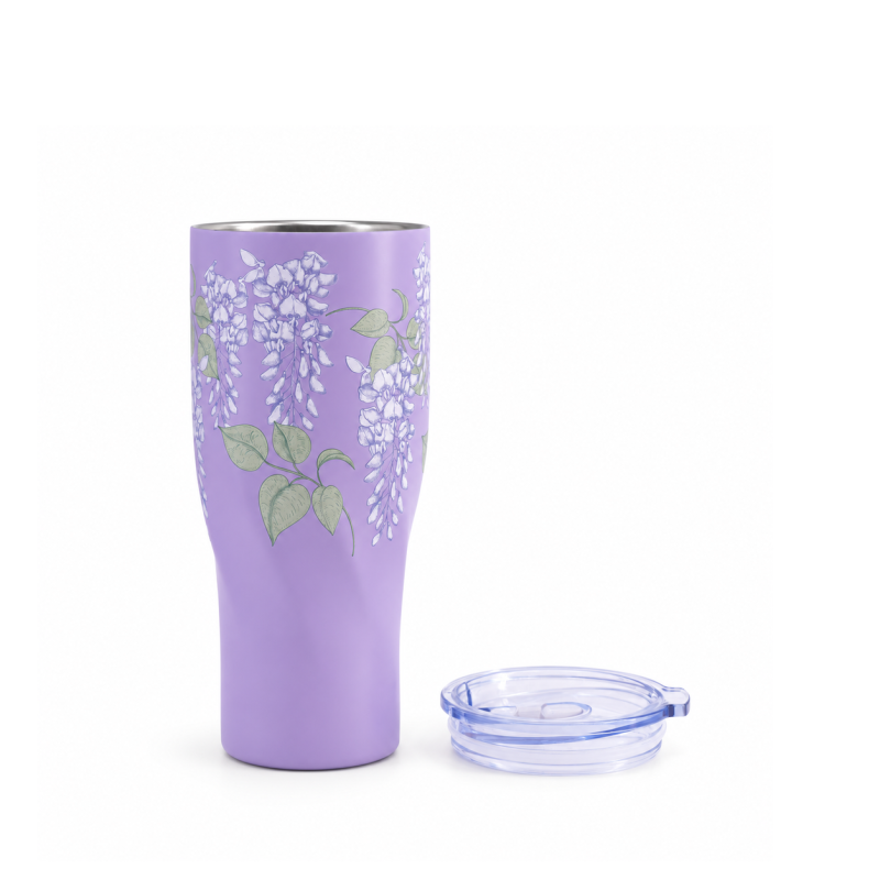 30 oz Double-Wall Vacuum Insulated Tumbler with Curved-Waist Design, Clear Spill-Resistant Sliding Sip Lid & PP Straw