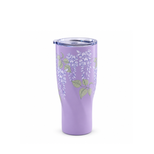 30 oz Double-Wall Vacuum Insulated Tumbler with Curved-Waist Design, Clear Spill-Resistant Sliding Sip Lid & PP Straw