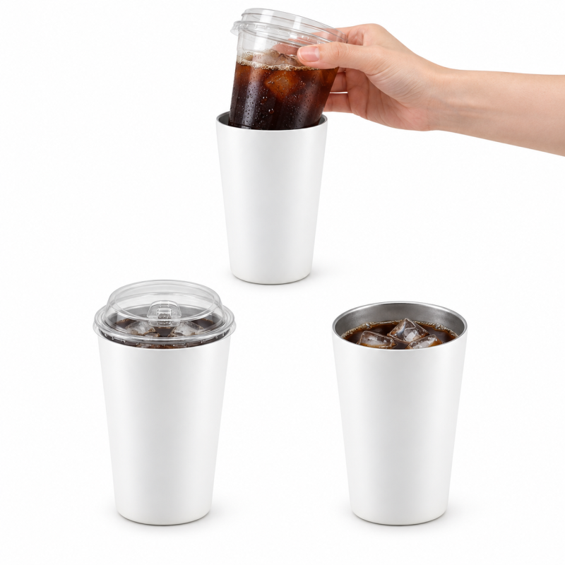 450ml Double-Wall Stainless Steel Tumbler & Insulated Coffee Cup Holder
