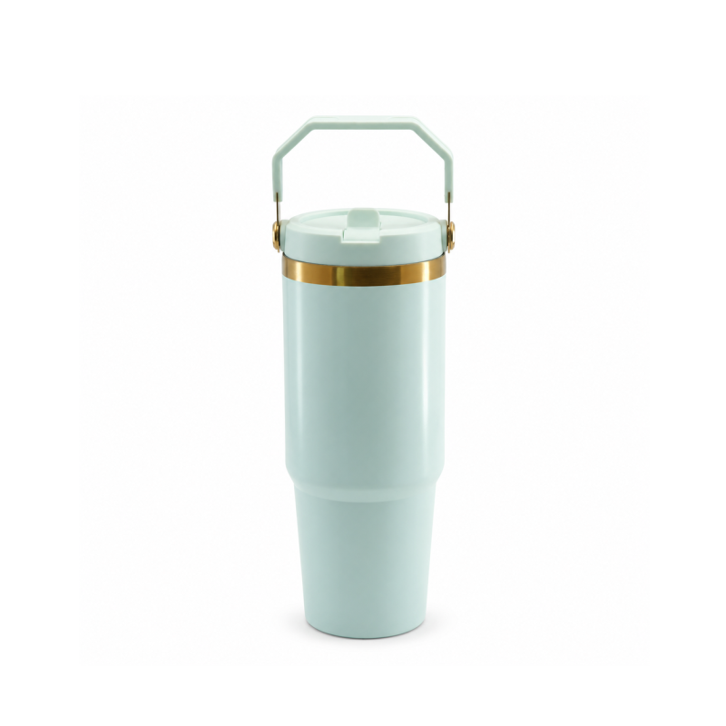 30oz Double-Wall Stainless Steel Vacuum Insulated Tumbler with Leakproof Screw-On Lid, PP Straw Spout and Carry Handle