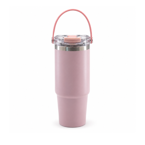 30oz Double-Wall Stainless Steel Vacuum Insulated Tumbler with Leakproof Screw-On Lid, PP Straw Spout and Carry Handle