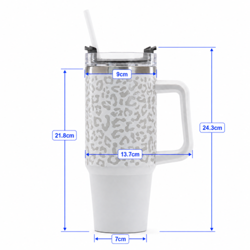 30oz Vacuum Insulated Travel Tumbler with Side Handle,Screw-On Spill-Resistant Lid & PP Straw