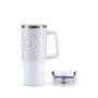 30oz Vacuum Insulated Travel Tumbler with Side Handle，Screw-On Spill-Resistant Lid & PP Straw