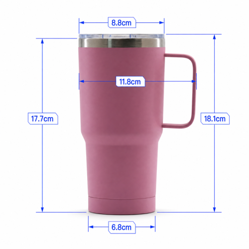 20 oz Double-Wall Stainless Steel Vacuum Tumbler with Side Handle & Spill-Resistant Push-On Sliding Lid