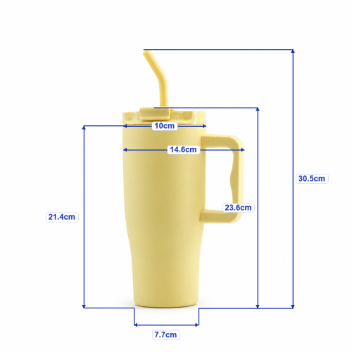 30oz Double-Wall Vacuum Insulated Tumbler with Handle & Spill-Resistant 2-in-1 Straw/Sip Lid