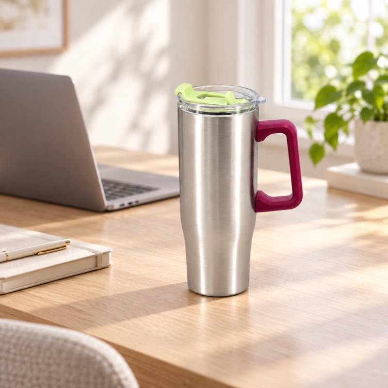 Wholesale 30oz/900ml Double-Wall Vacuum Insulated Tumbler with Handle & Spill-Resistant 2-in-1 Straw/Sip Lid