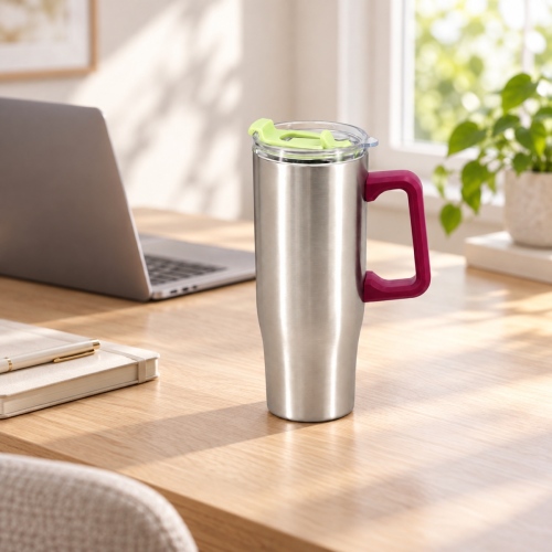 Wholesale 30oz/900ml Double-Wall Vacuum Insulated Tumbler with Handle & Spill-Resistant 2-in-1 Straw/Sip Lid