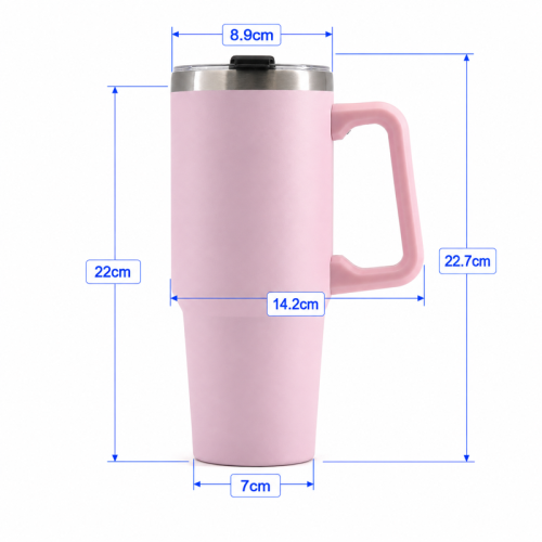 30oz Vacuum Insulated Travel Tumbler with Side Handle,2-in-1 Spill-Resistant Push-On Lid & Straw