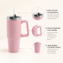 30oz Vacuum Insulated Travel Tumbler with Side Handle，2-in-1 Spill-Resistant Push-On Lid & Straw