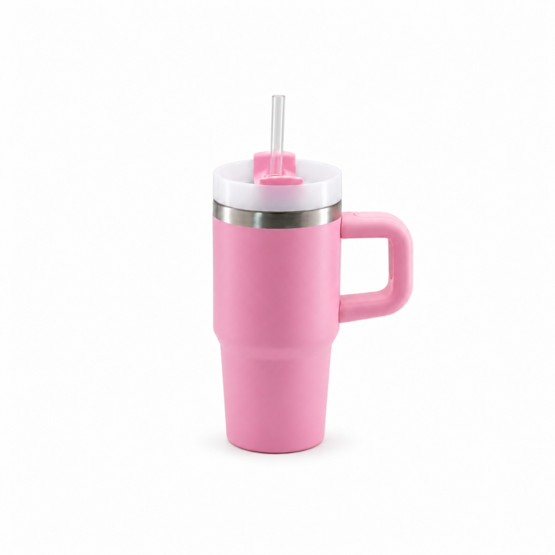14oz Vacuum Insulated Kids Tumbler with Handle, Clear Screw-On Spill-Resistant Lid & PP Straw