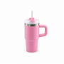 14oz Vacuum Insulated Kids Tumbler with Handle, Clear Screw-On Spill-Resistant Lid & PP Straw