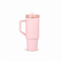 40oz Vacuum Insulated Travel Tumbler with Side Handle，Screw-On Spill-Resistant Lid & PP Straw