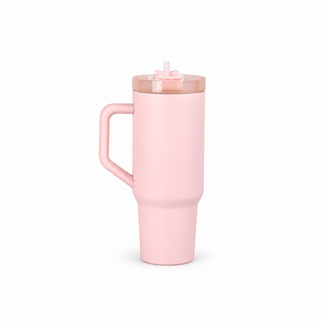 40oz Vacuum Insulated Travel Tumbler with Side Handle,Screw-On Spill-Resistant Lid & PP Straw 40oz Vacuum Insulated Travel Tumbler with Side Handle,Screw-On Spill-Resistant Lid & PP Straw