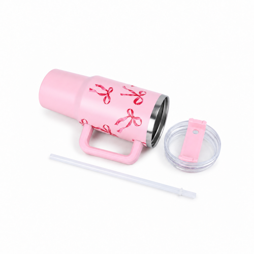 40oz Vacuum Insulated Travel Tumbler with Side Handle,Screw-On Spill-Resistant Lid & PP Straw