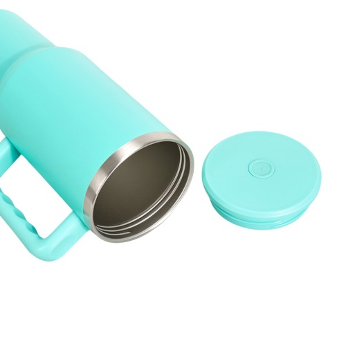 40oz Vacuum Insulated Travel Tumbler with Side Handle,Screw-On Spill-Resistant Lid & PP Straw