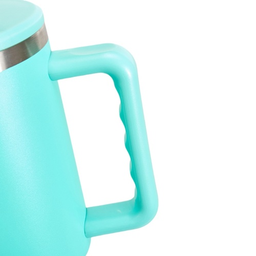 40oz Vacuum Insulated Travel Tumbler with Side Handle,Screw-On Spill-Resistant Lid & PP Straw