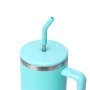 40oz Vacuum Insulated Travel Tumbler with Side Handle，Screw-On Spill-Resistant Lid & PP Straw