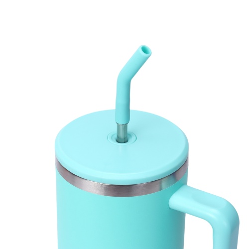 40oz Vacuum Insulated Travel Tumbler with Side Handle,Screw-On Spill-Resistant Lid & PP Straw