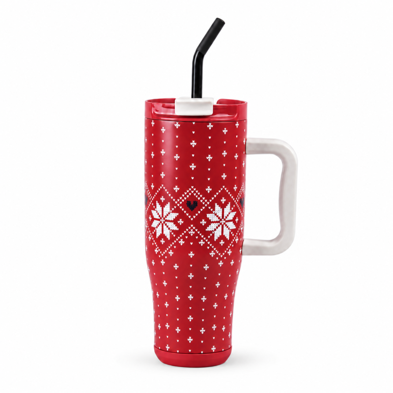 40oz Double-Wall Vacuum Insulated Tumbler with Handle & Spill-Resistant 2-in-1 Straw/Sip Lid