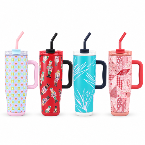 40oz Double-Wall Vacuum Insulated Tumbler with Handle & Spill-Resistant 2-in-1 Straw/Sip Lid