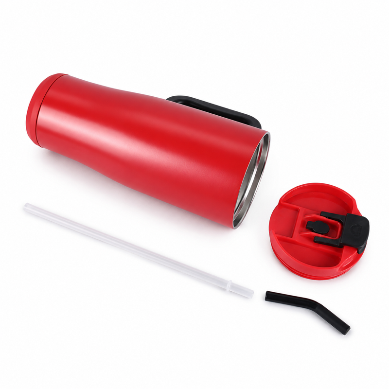 40oz Double-Wall Vacuum Insulated Tumbler with Handle & Spill-Resistant 2-in-1 Straw/Sip Lid