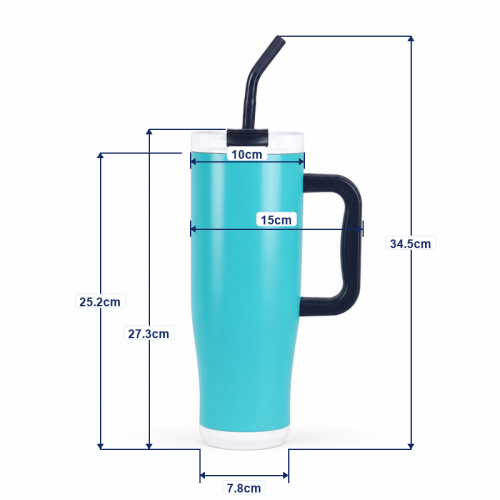 40oz Double-Wall Vacuum Insulated Tumbler with Handle & Spill-Resistant 2-in-1 Straw/Sip Lid