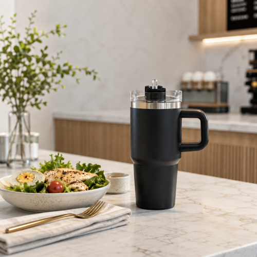 20 oz Vacuum Insulated Kids Tumbler with Handle, Clear Screw-On Spill-Resistant Lid & PP Straw