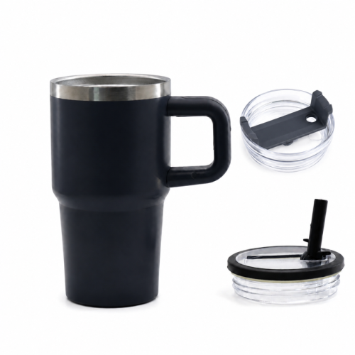 20 oz Vacuum Insulated Kids Tumbler with Handle, Clear Screw-On Spill-Resistant Lid & PP Straw